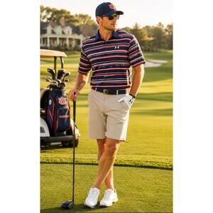 Under Armour Auburn Tiger's Stripe Heat Gear Men's Golf Sports Tech Polo